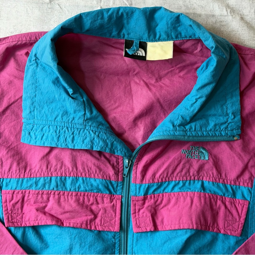 90s Vintage North Face Men's Medium Color Block Windbreaker Jacket Teal Magenta - Picture 3 of 11